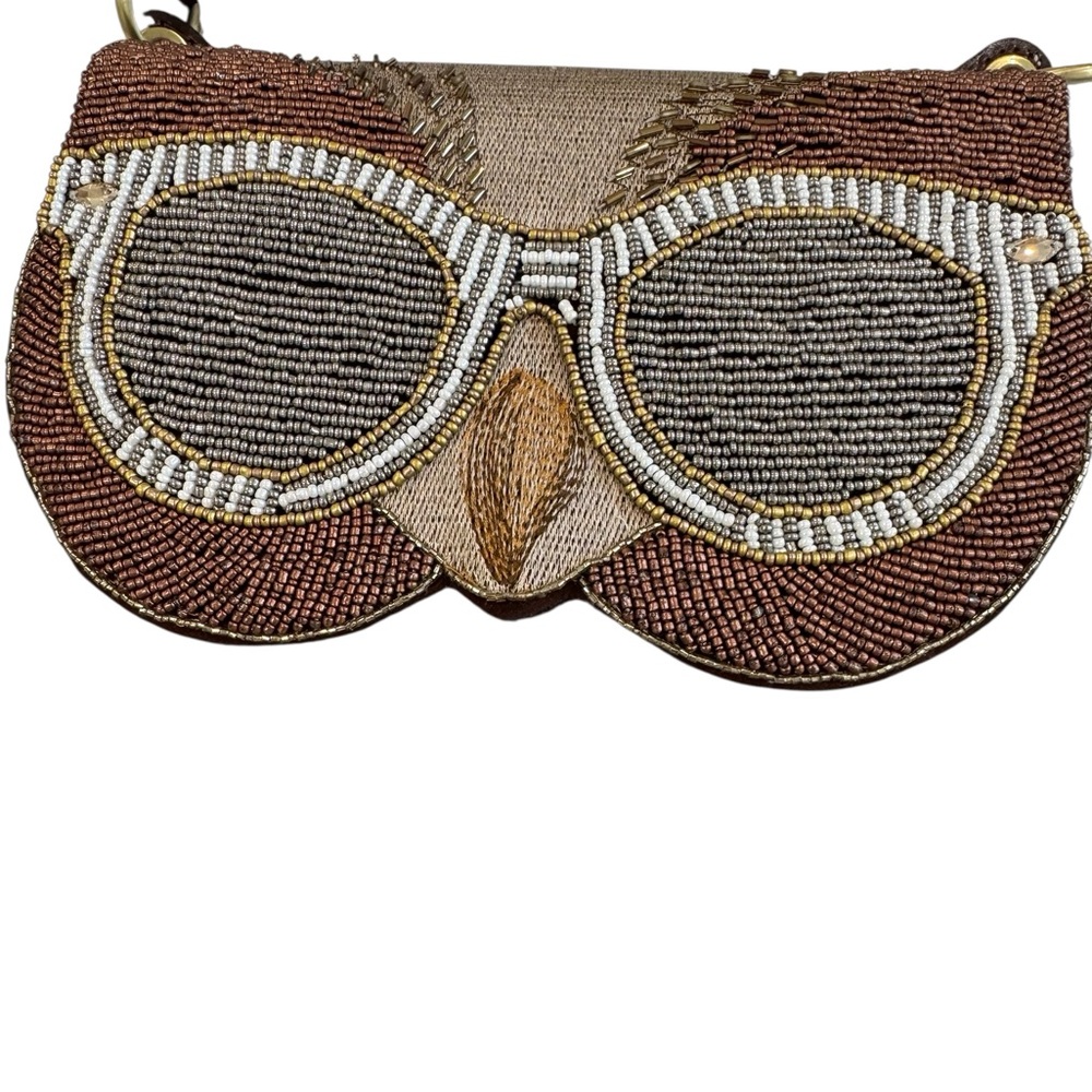 Patricia Nash Brown Beaded Owl Crossbody Shoulder Bag with Neutral Embroidery - Picture 5 of 5